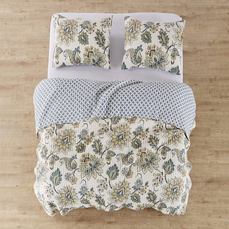 Levtex Home - Grey Palladium Quilt Set - King/Cal King Quilt 106x92in. + Two King Pillow Shams 36x20in. - Paisley - Green, Yellow, Grey, Blue, and White - Reversible - Cotton Fabric - Image 3